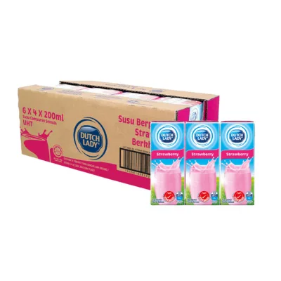 Dutch Lady Pure Farm Strawberry Milk 200ml x 24 Boxes - Image 1